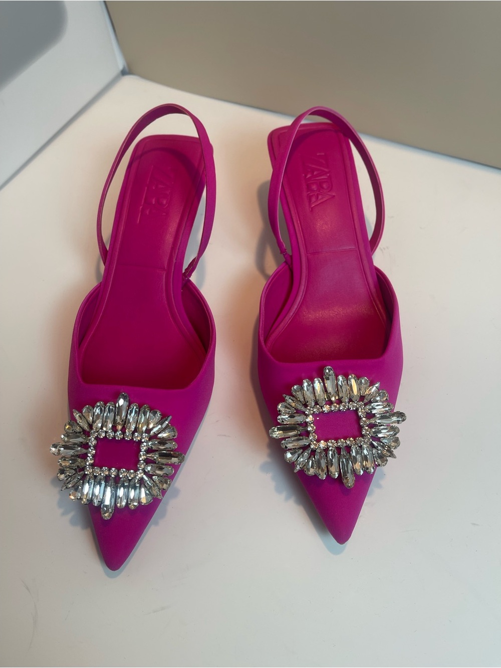 ZARA Pink Rhinestone Embellished Slingback Kitten Heels Pumps Size 39 / US 8 - Picture 4 of 13